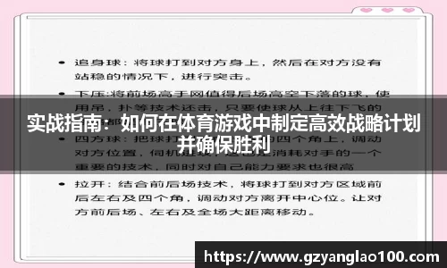 实战指南：如何在体育游戏中制定高效战略计划并确保胜利